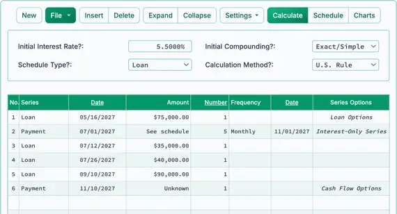 Setup to calculate the loan balance with accrued interest