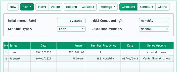 Construction loan first disbursement and first payment calculation