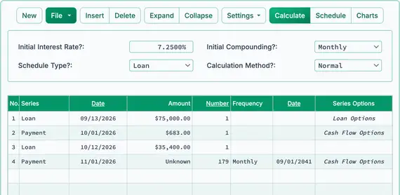 Construction loan second disbursement and payment setup