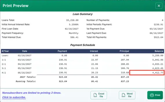 Loan payoff validation.