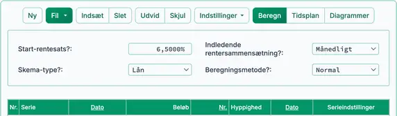 Indstillinger for konventionelt lån i beregneren