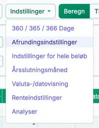 afrundingsindstillinger i menuen