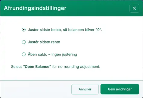 låne‑afrundingsindstillinger