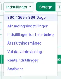 indstillinger for dage pr. år