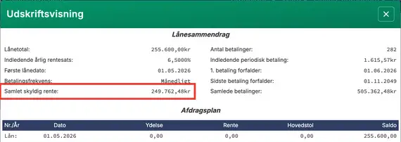 Rente efter ekstra betalinger