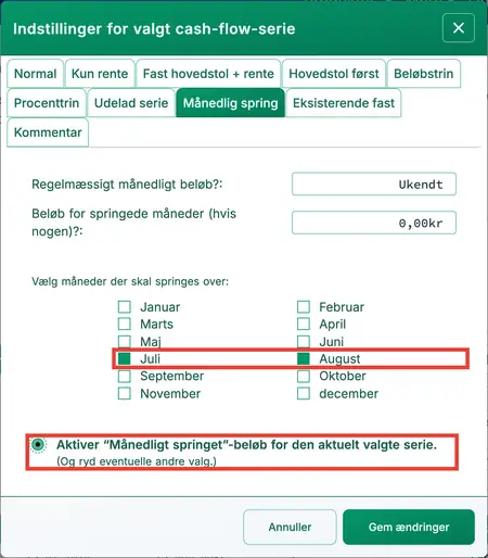 Valg af måneder der springes over