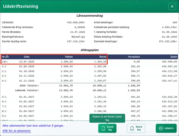 Lang periode, rente med låneoprindelse