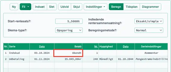 Startskærmbillede for nutidsværdiberegning