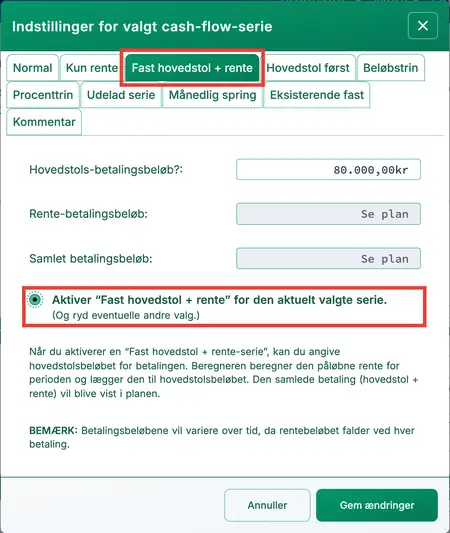 Aktiver en fast hovedstolserie