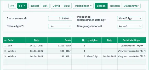 Tre planlagte betalinger
