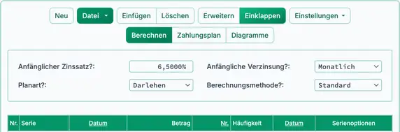 Rechnereinstellungen für konventionelles Darlehen