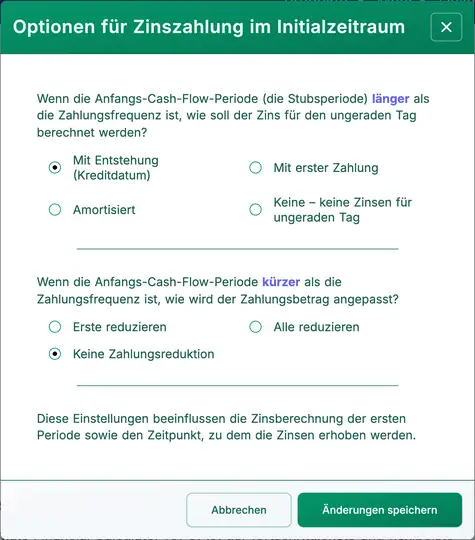 Zinsoptionen‑Dialog