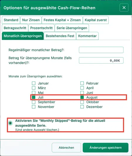 Monate zum Überspringen auswählen