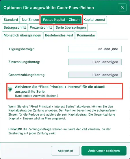 Aktivieren Sie eine Festkapital‑Reihe