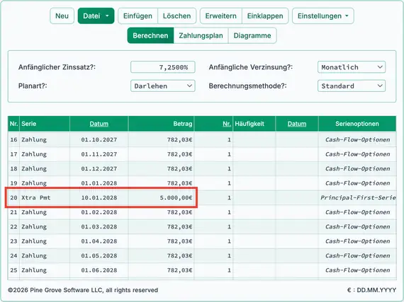 Eingefügte Zusatzzahlung