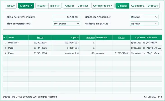 Ventana principal de Ultimate Financial Calculator