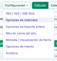 menú de configuración de redondeo