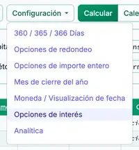 menú de configuración de interés
