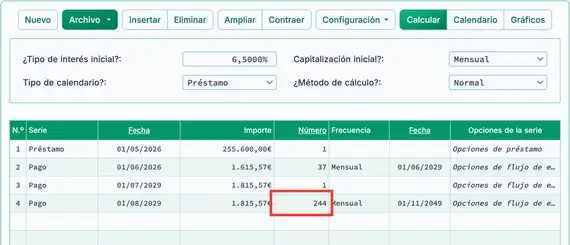 Nuevo plazo después de pagos extra