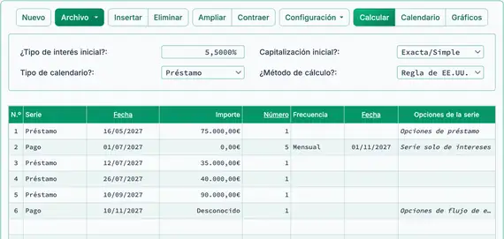 Configuración para calcular el saldo del préstamo con interés devengado