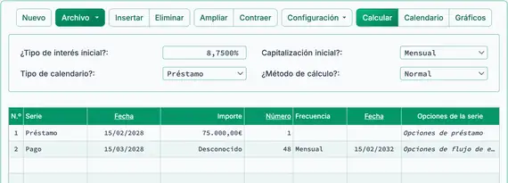 Configuración de préstamo con pagos omitidos