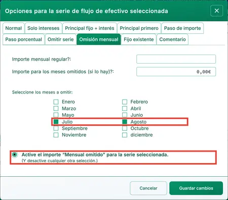 Selección de meses a omitir