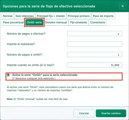 Opción de omisión de serie