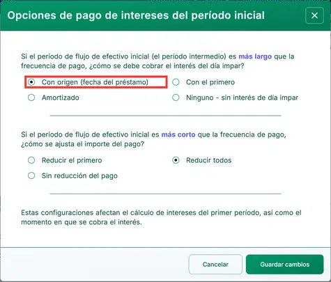 Configuración de período largo
