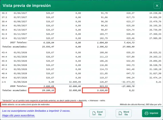 Calendario de ahorros