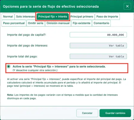 Active una serie de principal fijo