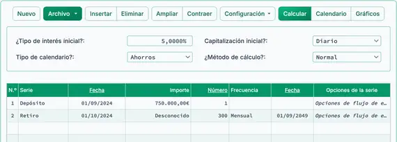 Configuración de la calculadora de flujo de efectivo de anualidad