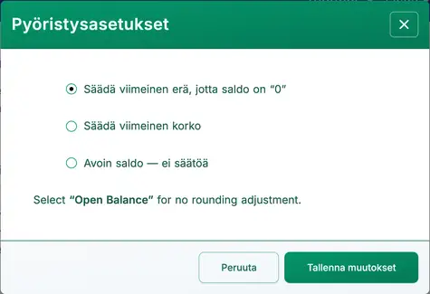 lainan pyöristysasetukset