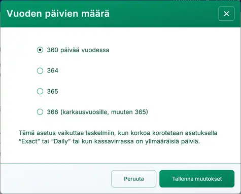 vuoden päivien valintaikkuna