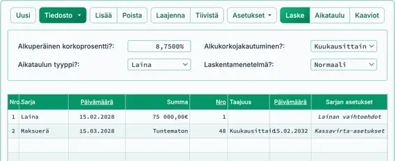Ohitettujen maksujen lainan asetukset