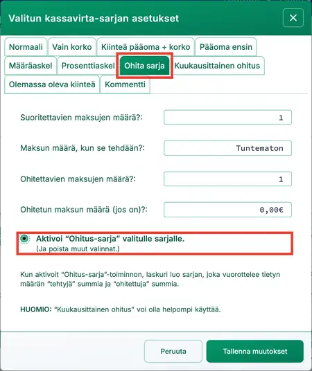 Sarjan ohitus -vaihtoehto