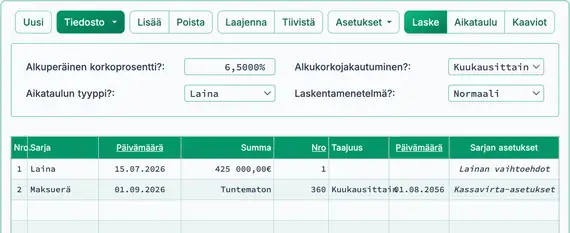 Pitkän ensimmäisen jakson asetukset