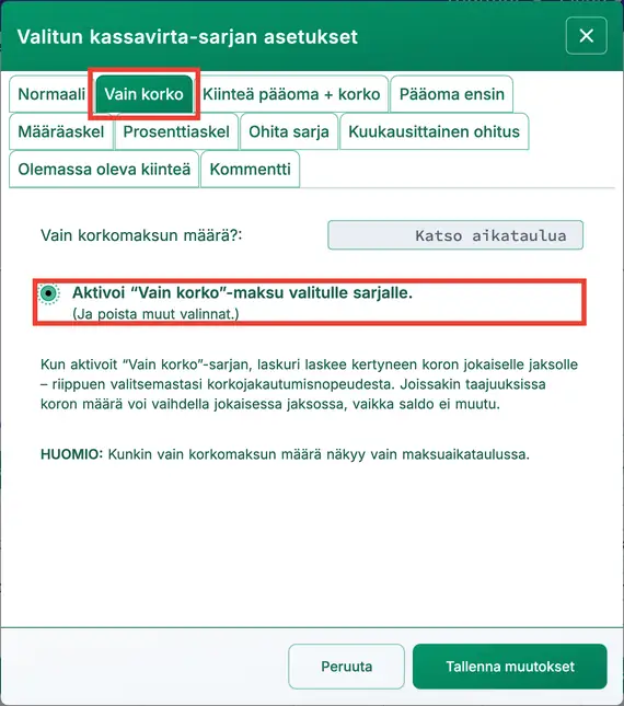 Vain korko -vaihtoehto