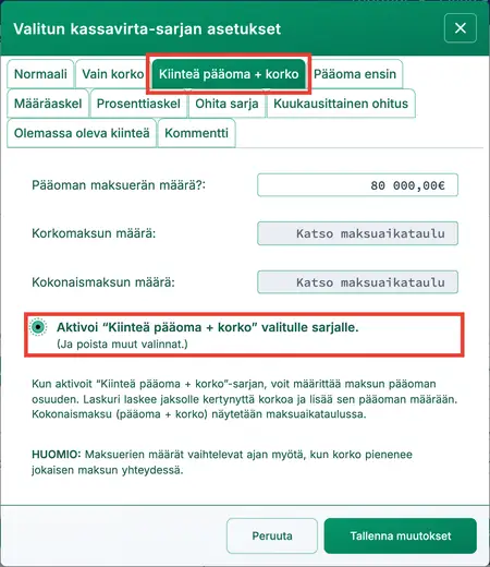 Aktivoi kiinteän pääoman sarja