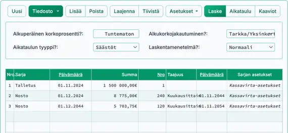 ROI‑laskennan asetukset