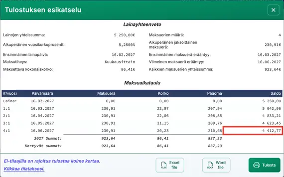Lainan takaisinmaksun tarkistus.