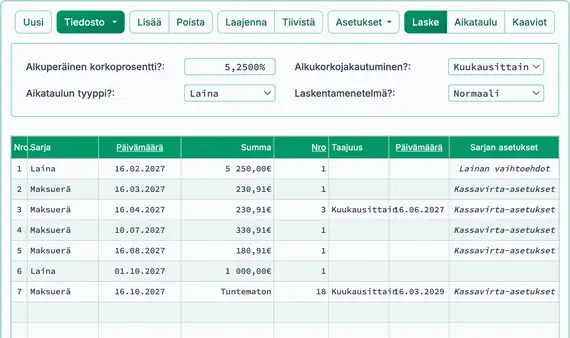 Uusi lainan ja maksuerän muutos