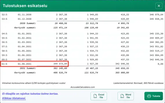 Jäännösmaksun aikataulu