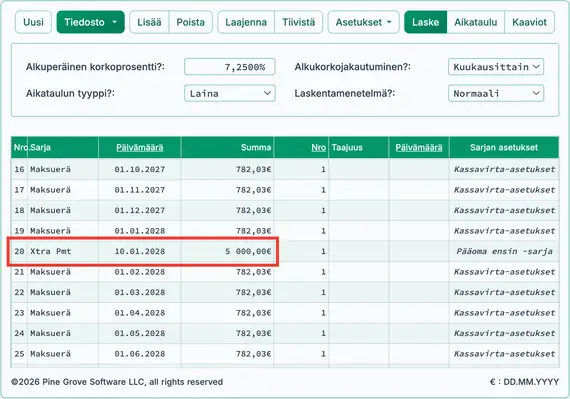 Lisätty ylimääräinen maksuerä