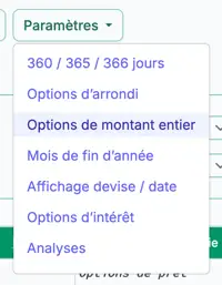 menu des paramètres d’arrondi