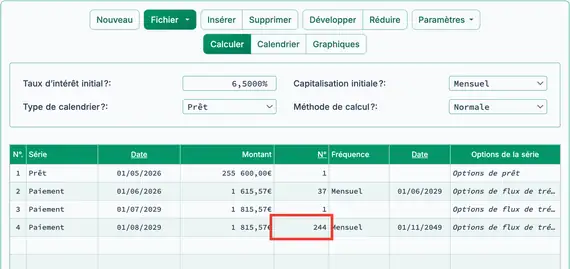 Nouvelle durée après paiements supplémentaires