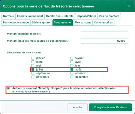 Sélection des mois à sauter