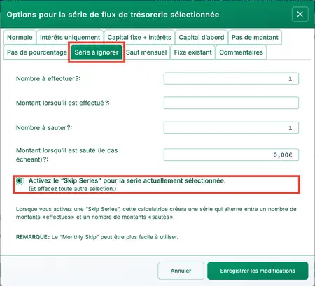 Option Saut de série