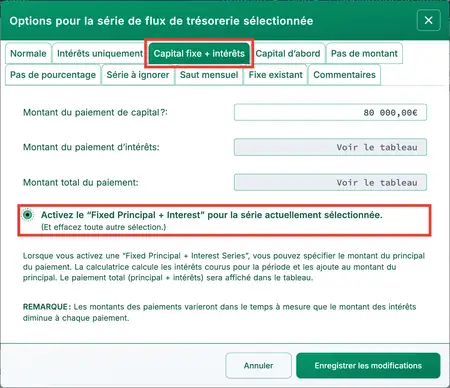 Activer une série à principal fixe