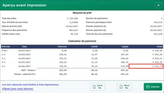 Validation du remboursement de prêt.