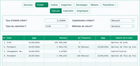 Nouveau paiement après changement de taux